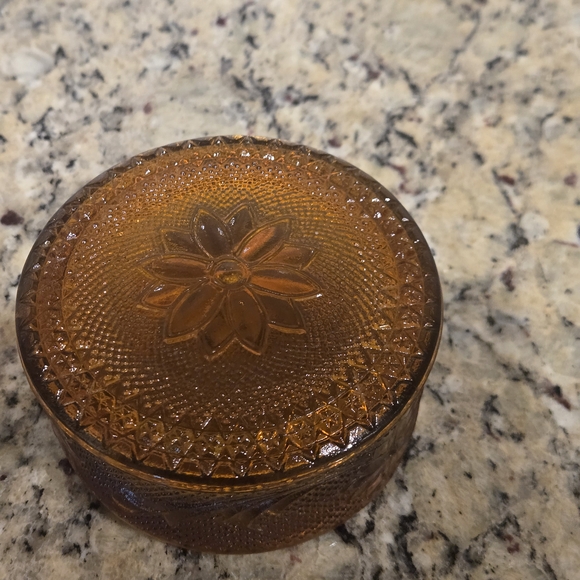 Amber Glass Decorative Storage Jar - Round Trinket Box - Picture 7 of 7